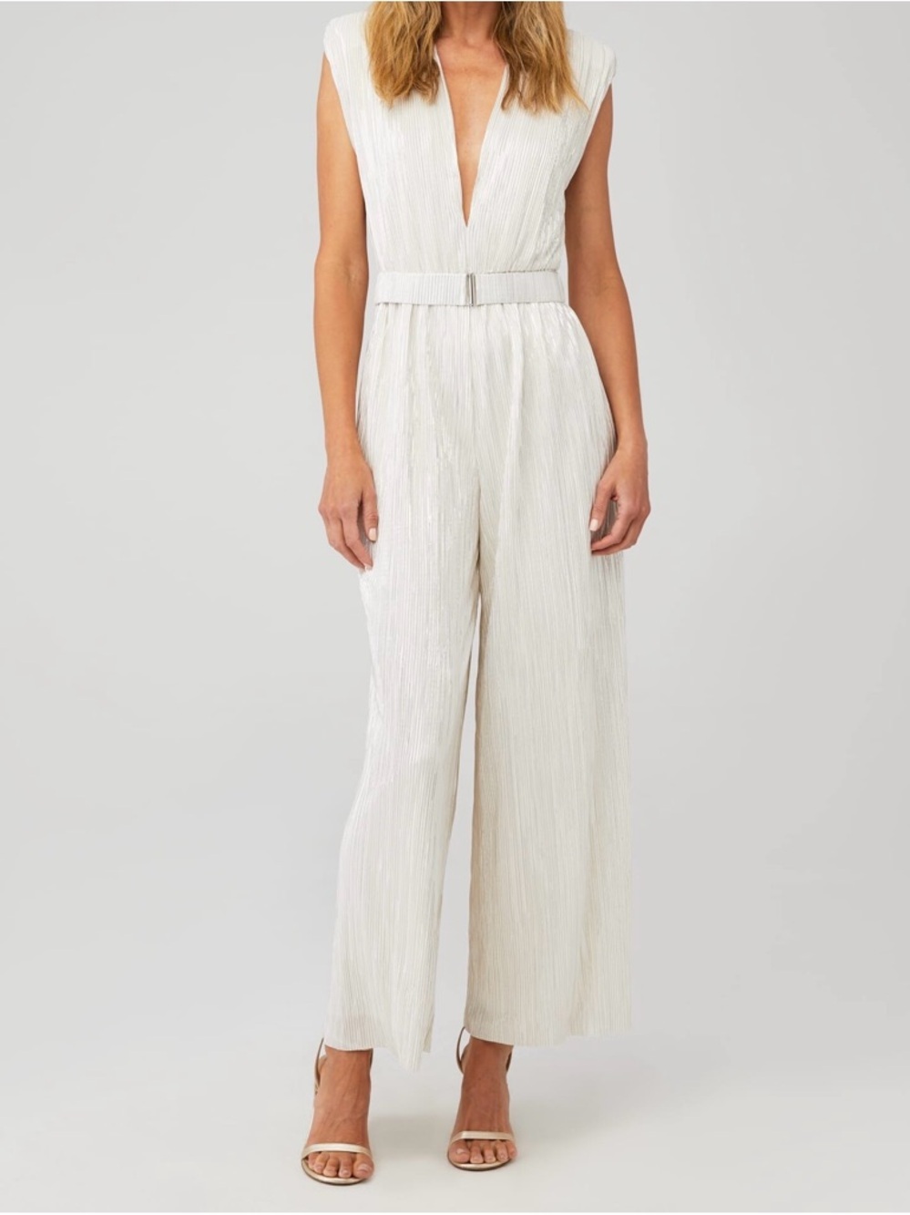 Sabina Musayev Metallic White Wide Leg Jumpsuit